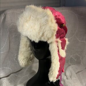 Mad Bomber real fur sparkly sequins ear warm hat